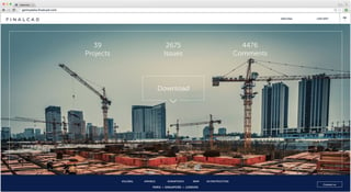 Webpage screenshot representing a construction site with cranes