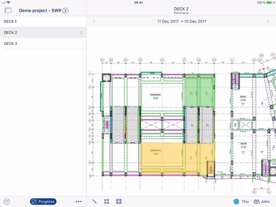 Animated image showing how FINALCAD and its structural works site progress is working on an iPad
